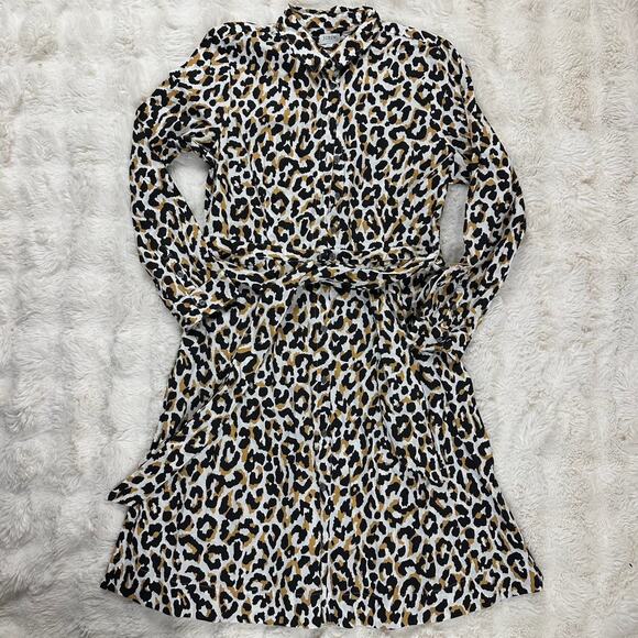 J.Crew Leopard tie-waist shirtdress in cotton poplin - Picture 1 of 5